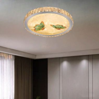 Đèn Mâm Ốp Trần Led Gắn Hạt Pha Lê Họa Tiết Con Bướm D500mm DR-NC365